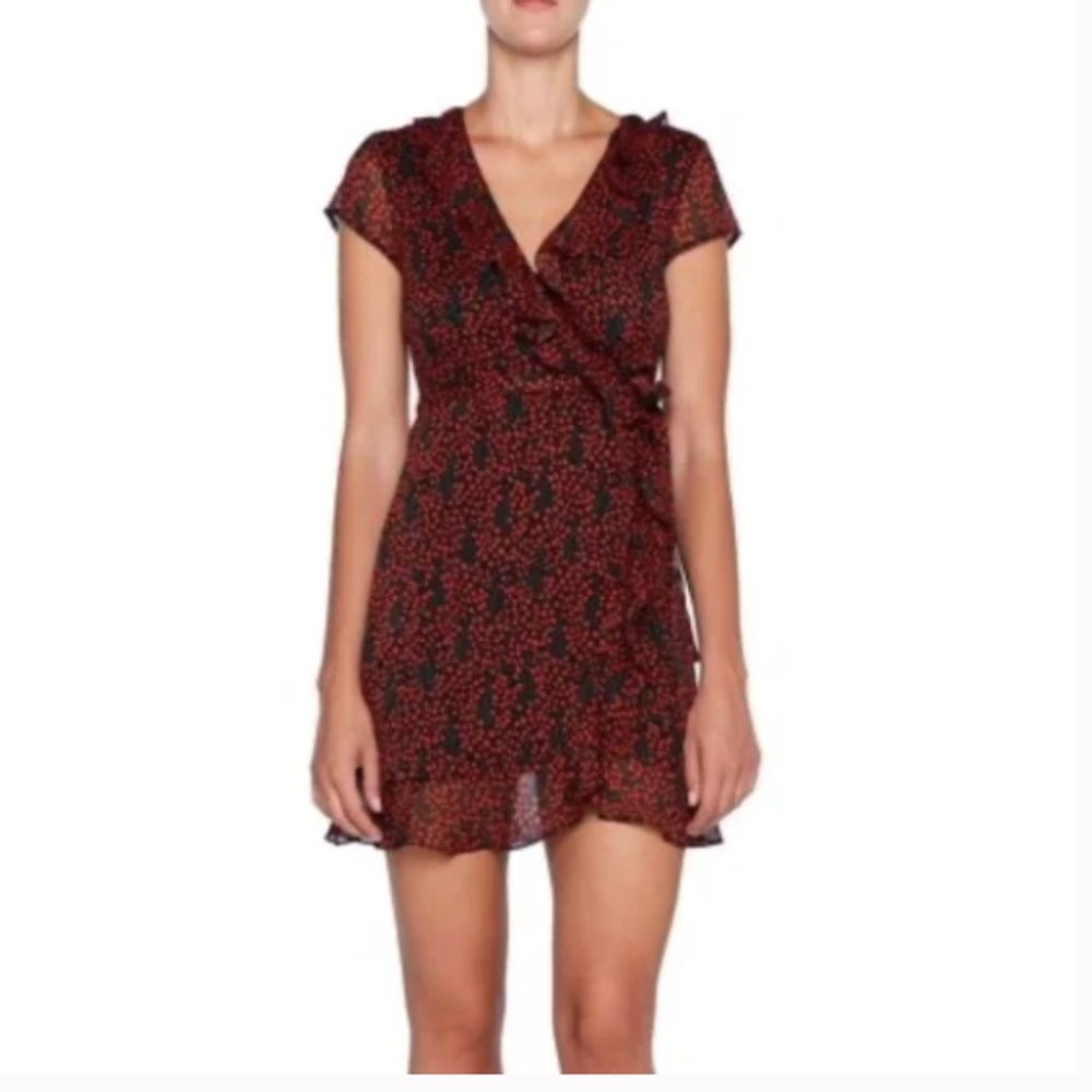 Bardot Red and Black Mini Dress with Ruffle Details